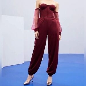 Elegant Burgundy Off-Shoulder Jumpsuit